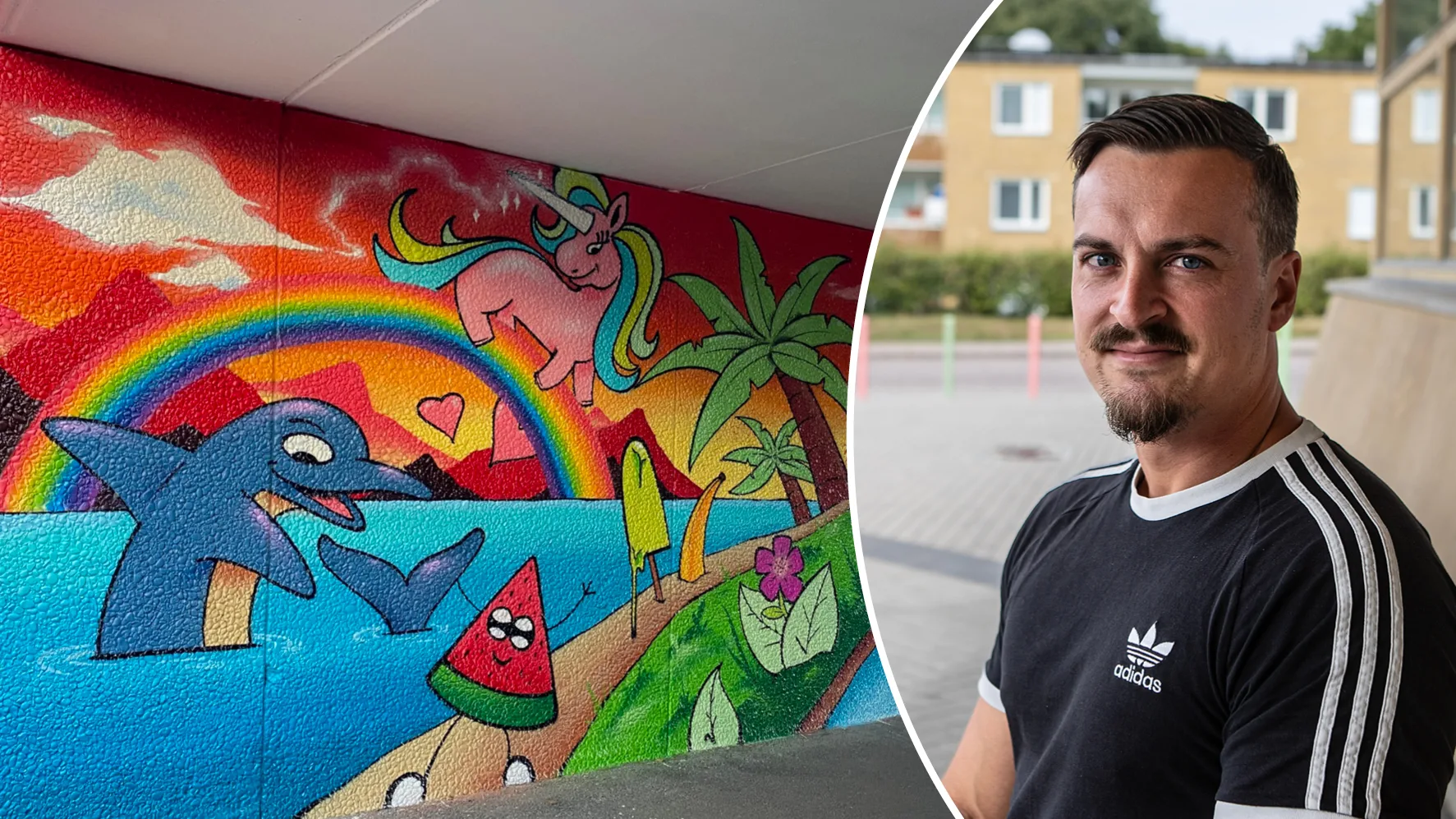 David utför spraymålning på Fritidsbanken