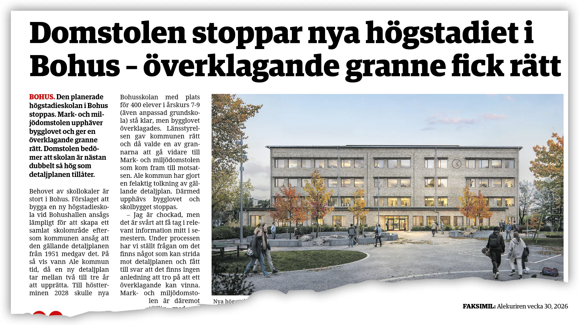 Definitivt stopp för bygglovet till nya Bohusskolan